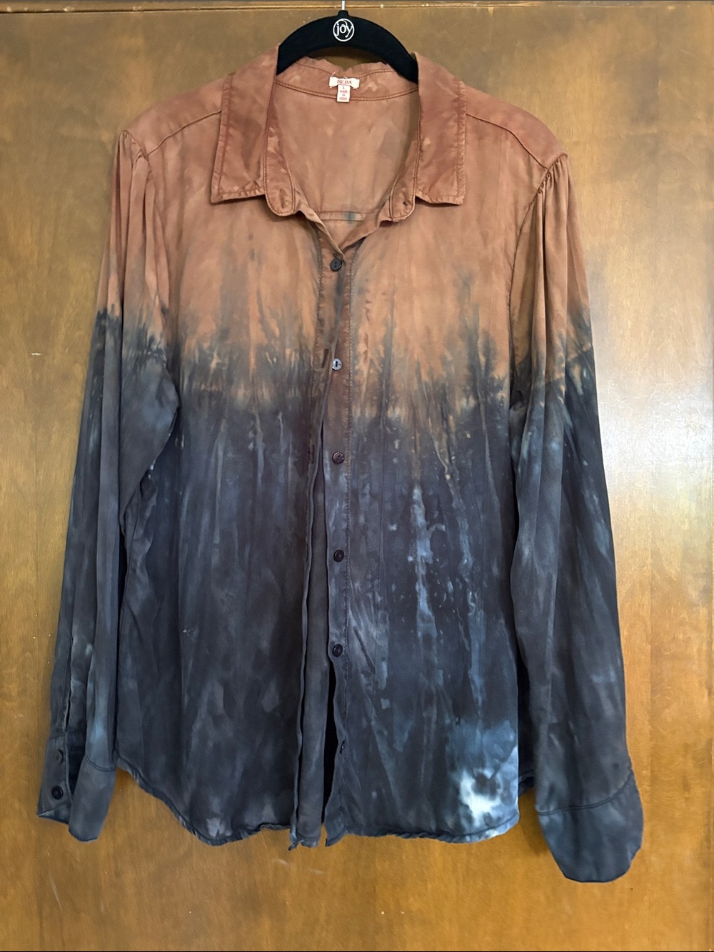 Hand-Dyed Ombre Button-Up Shirt in Rust and Charcoal by REBA size Large